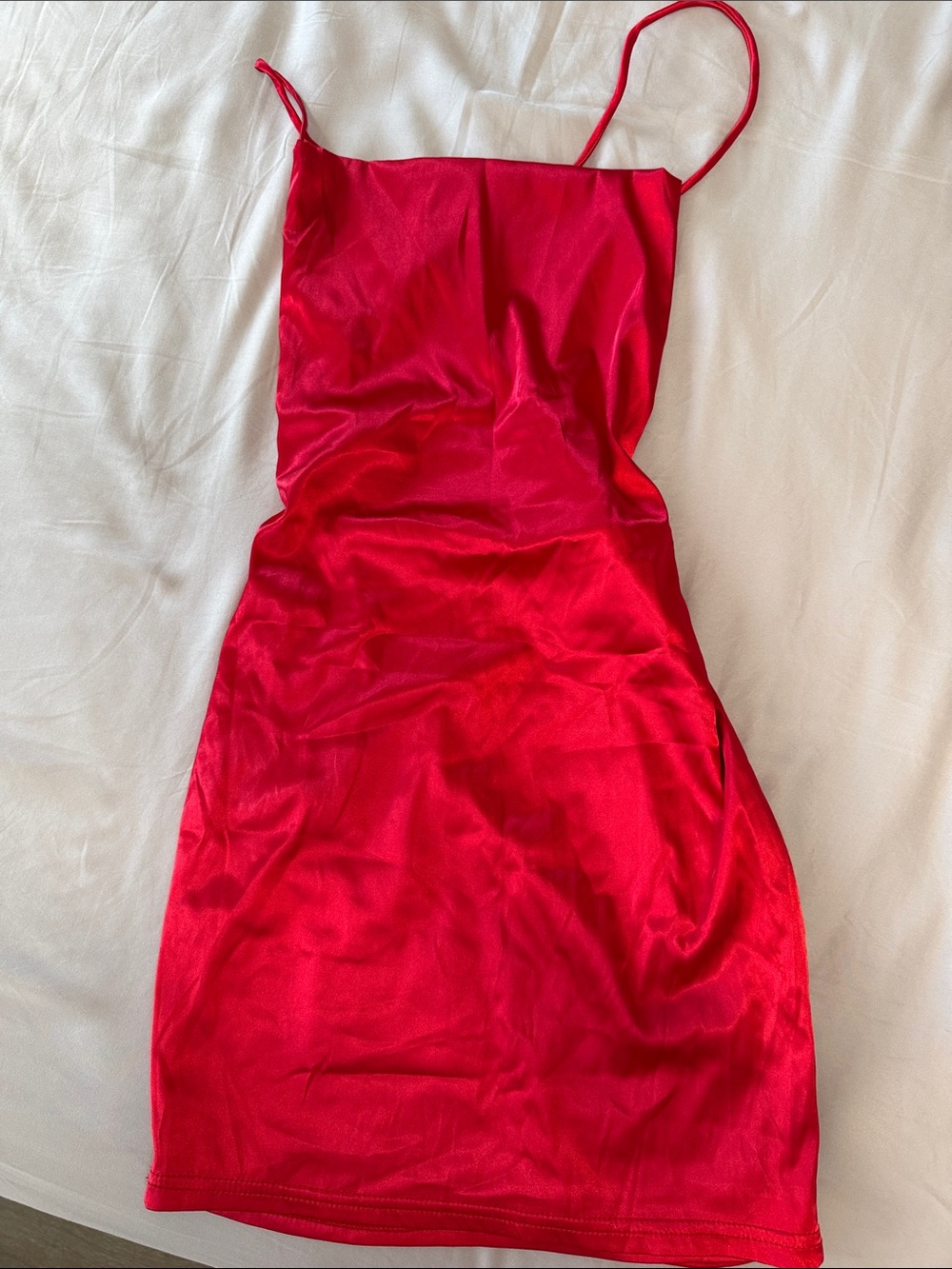 Fashion Nova Red Satin Mini Slip Dress with Spaghetti Straps